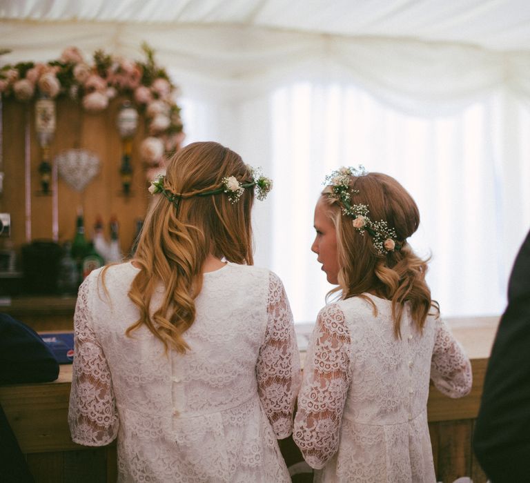 Flower Girls In White With Flower Crowns