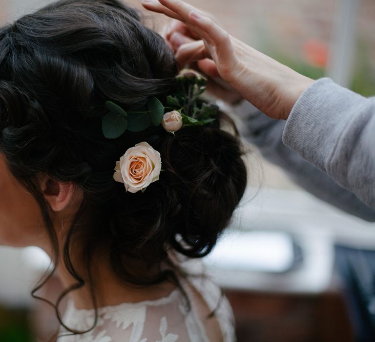 Beautiful Bridal Up Do With Flowers