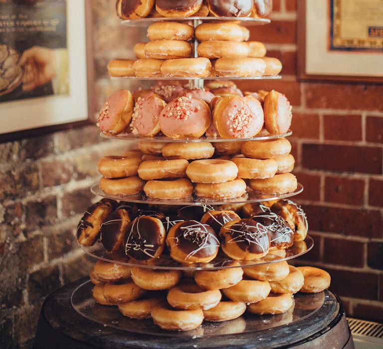 Krispy Kreme Doughnut Tower Wedding Cake | Deborah Grace Photography