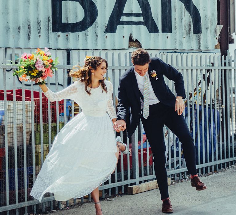 Bride in Elizabeth Avey Bridal Gown | Groom in Paul Smith Suit | Bright Coastal Wedding at East Quay Venue in Whitstable | Deborah Grace Photography