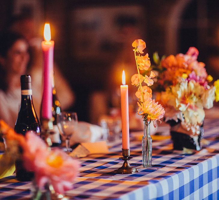 Gingham Table Cloth | Bright Coastal Wedding at East Quay Venue in Whitstable | Deborah Grace Photography