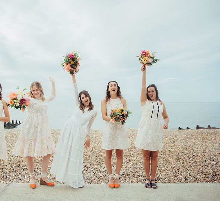 Bridesmaids in Orla Kiely Dresses | Bright Coastal Wedding at East Quay Venue in Whitstable | Deborah Grace Photography