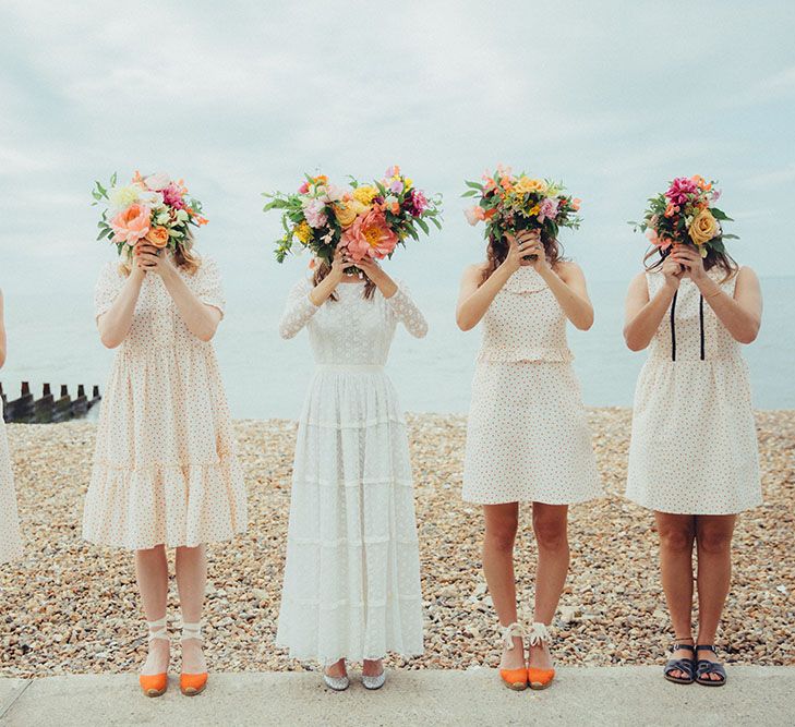 Bridesmaids in Orla Kiely Dresses | Bright Coastal Wedding at East Quay Venue in Whitstable | Deborah Grace Photography