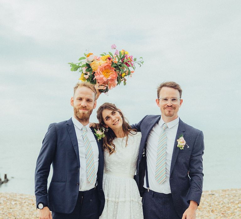 Bride in Elizabeth Avey Gown | Bright Coastal Wedding at East Quay Venue in Whitstable | Deborah Grace Photography