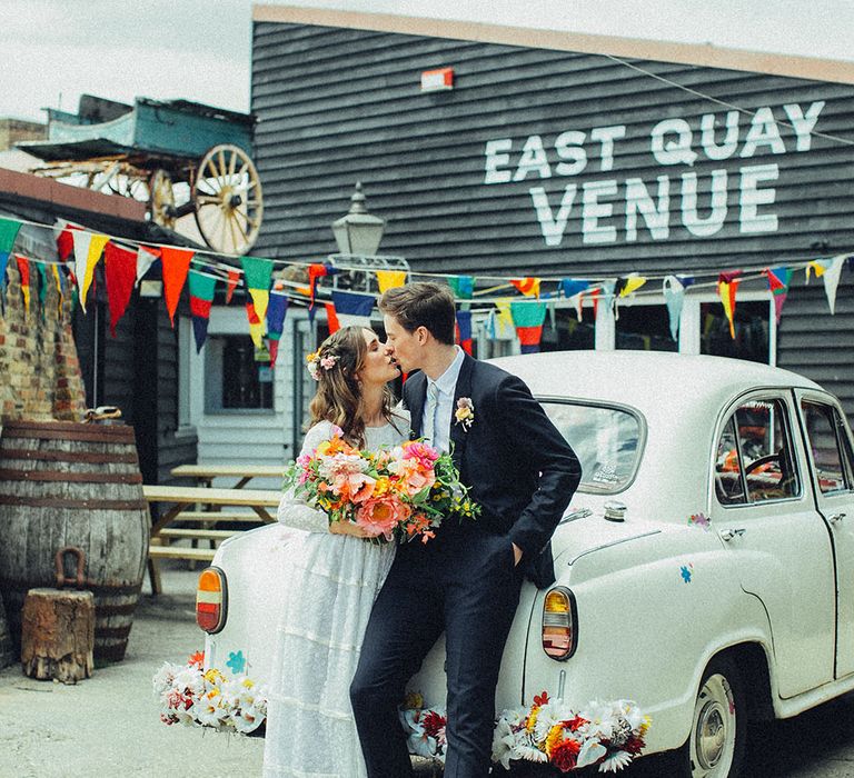 Bride in Elizabeth Avey Bridal Gown | Groom in Paul Smith Suit | Bright Coastal Wedding at East Quay Venue in Whitstable | Deborah Grace Photography