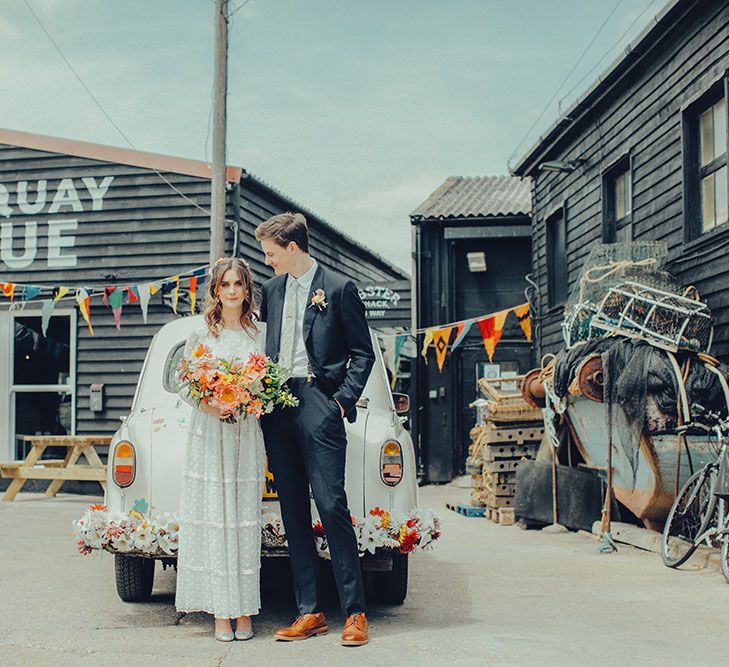 Bride in Elizabeth Avey Bridal Gown | Groom in Paul Smith Suit | Bright Coastal Wedding at East Quay Venue in Whitstable | Deborah Grace Photography