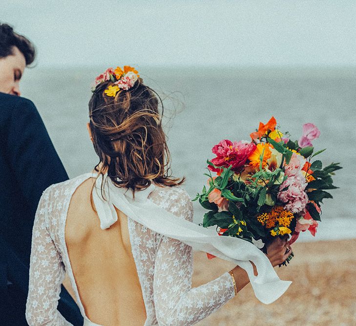 Bride in Elizabeth Avey Bridal Gown | Groom in Paul Smith Suit | Bright Coastal Wedding at East Quay Venue in Whitstable | Deborah Grace Photography