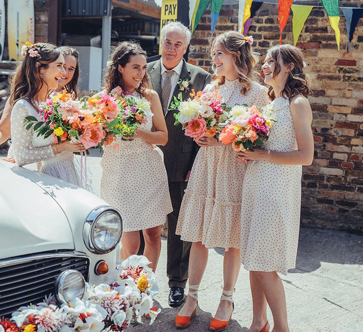 Bridesmaids in Orla Kiely Dress | Bright Coastal Wedding at East Quay Venue in Whitstable | Deborah Grace Photography