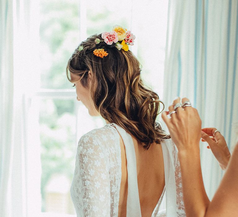 Bride in Elizabeth Avey Bridal Gown | Bright Coastal Wedding at East Quay Venue in Whitstable | Deborah Grace Photography