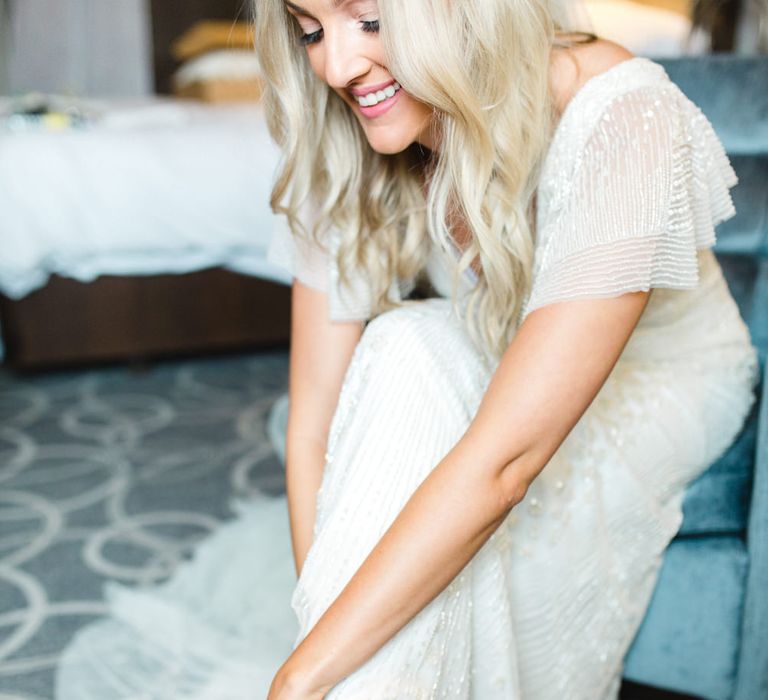 Getting Ready | Bride in Eliza Jane Howell Wilma Gown | Valentino Rockstud Bridal Shoes | The Gibson's Photography | Second Shooter Martin Venherm | White Balloon Films