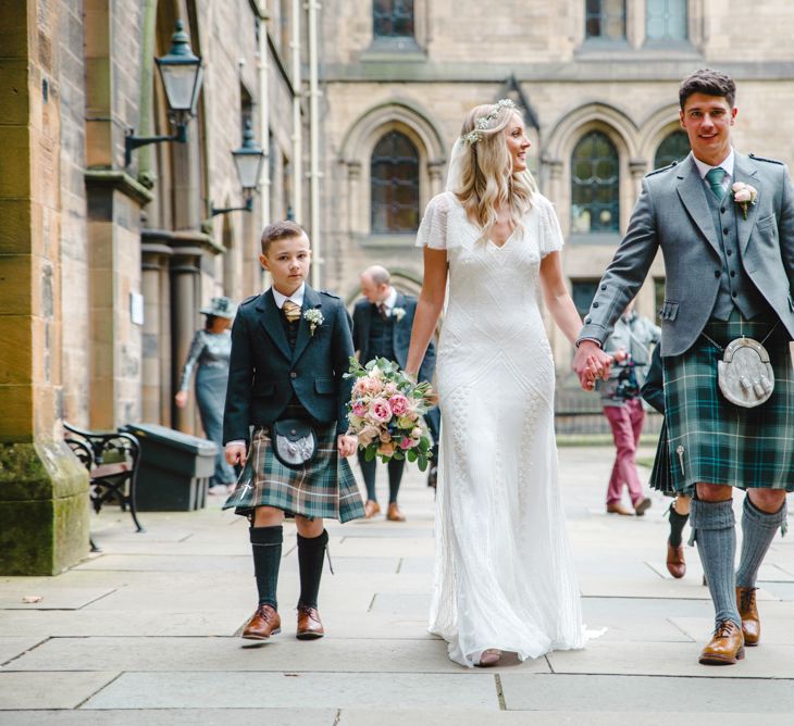 Bride in Eliza Jane Howell Wilma Wedding Dress | Groom in Kilt | The Gibson's Photography | Second Shooter Martin Venherm | White Balloon Films