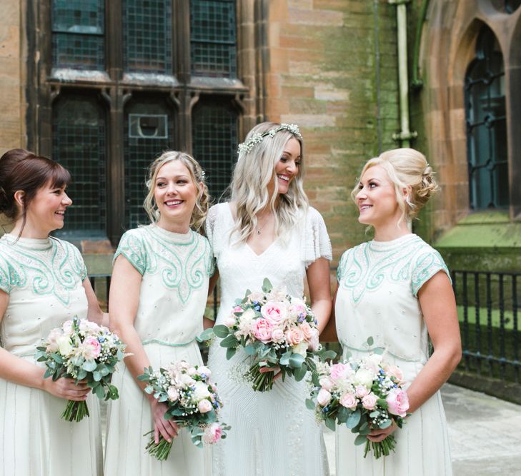 Bridesmaids in Frock & Frill ASOS Mint Green Dresses | Bride in Eliza Jane Howell Wilma Wedding Dress | The Gibson's Photography | Second Shooter Martin Venherm | White Balloon Films