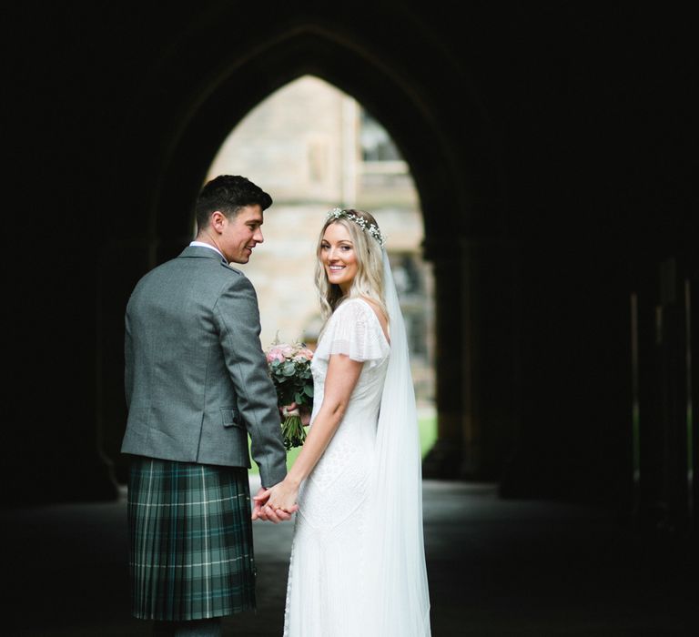 Bride in Eliza Jane Howell Wilma Wedding Dress | Groom in Kilt | The Gibson's Photography | Second Shooter Martin Venherm | White Balloon Films