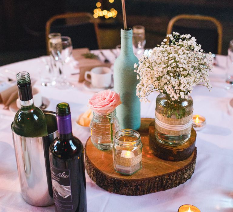 Rustic Tree Slice & Jars Centrepiece | The Gibson's Photography | Second Shooter Martin Venherm | White Balloon Films