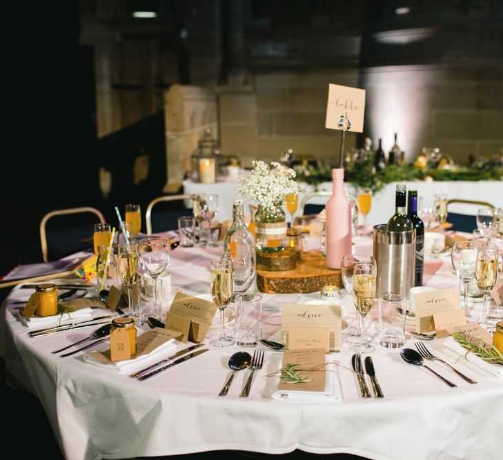 Rustic Tree Slice & Jars Centrepiece | The Gibson's Photography | Second Shooter Martin Venherm | White Balloon Films