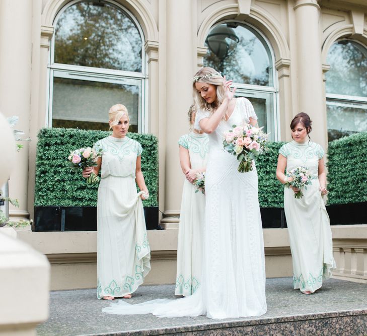 Bridesmaids in Frock & Frill ASOS Mint Green Dresses | Bride in Eliza Jane Howell Wilma Wedding Dress | The Gibson's Photography | Second Shooter Martin Venherm | White Balloon Films