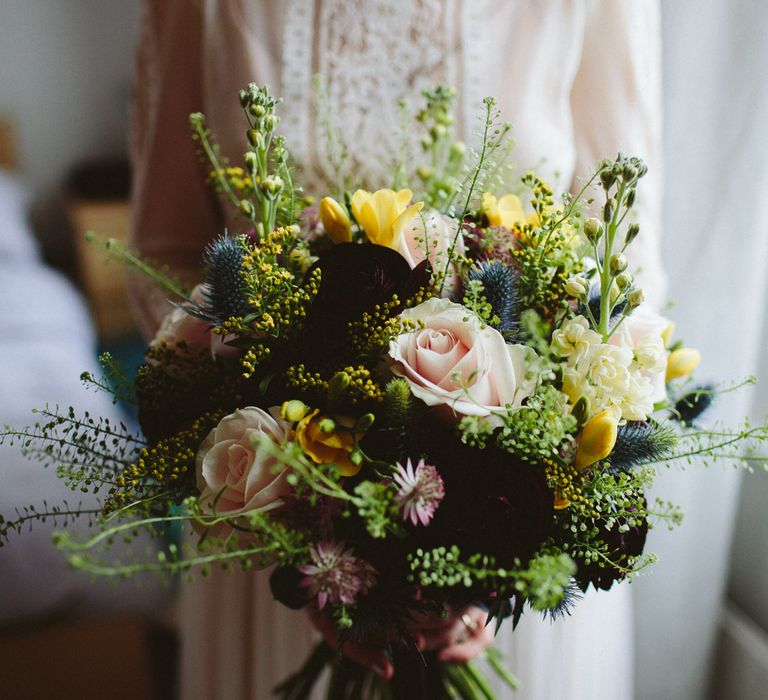 Bohemian Wedding Bouquet With Pinks and Yellows