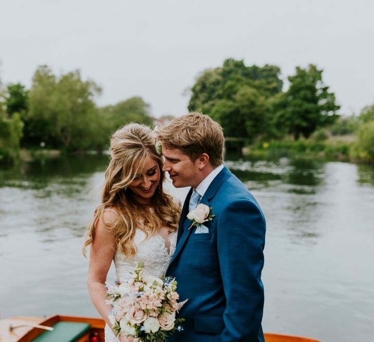 Bride in Lace Lillian West Wedding Dress | Groom in T.M Lewin Navy Suit | Benjamin Stuart Photography