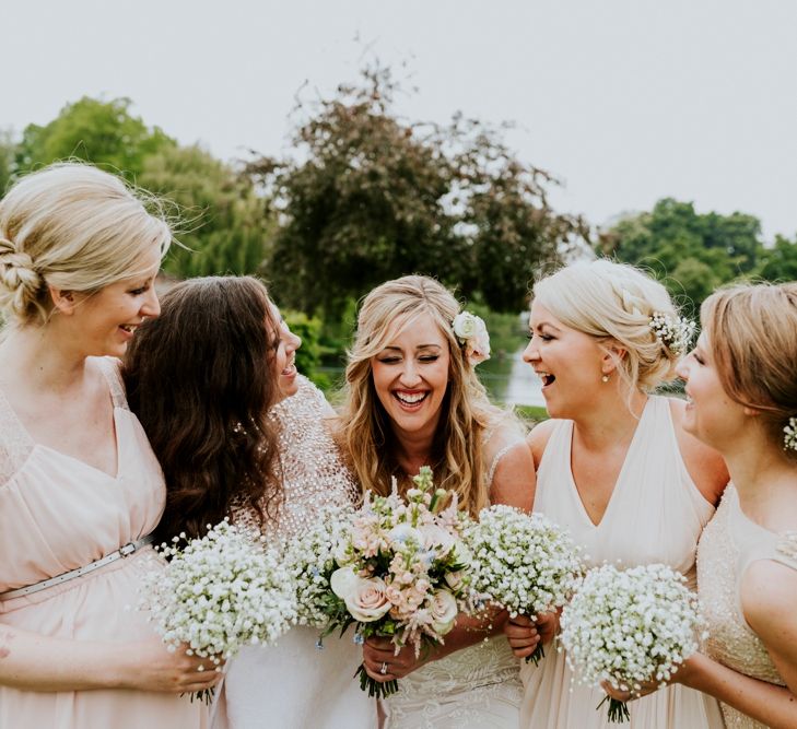 Bridesmaids in Highstreet Nude Dresses | Bride in Lace Lillian West Bridal Gown | Benjamin Stuart Photography