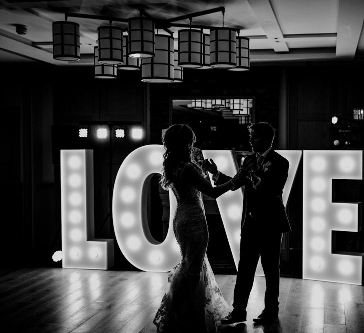 First Dance | Bride in Lace Lillian West Wedding Dress | Groom in T.M Lewin Navy Suit | Benjamin Stuart Photography