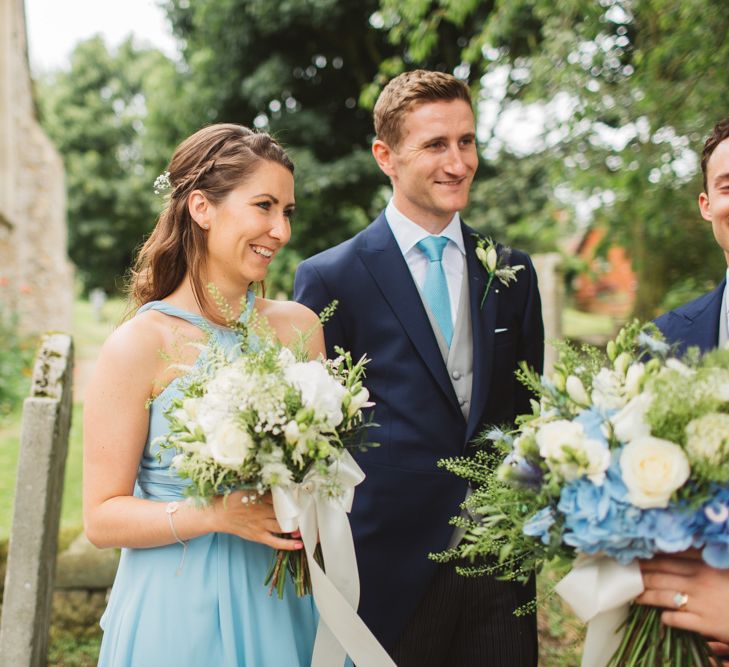 Wedding Party in Blue Dresses & Matching Ties