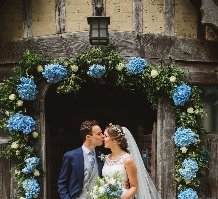 Blue Hydrangea Church Floral Arch