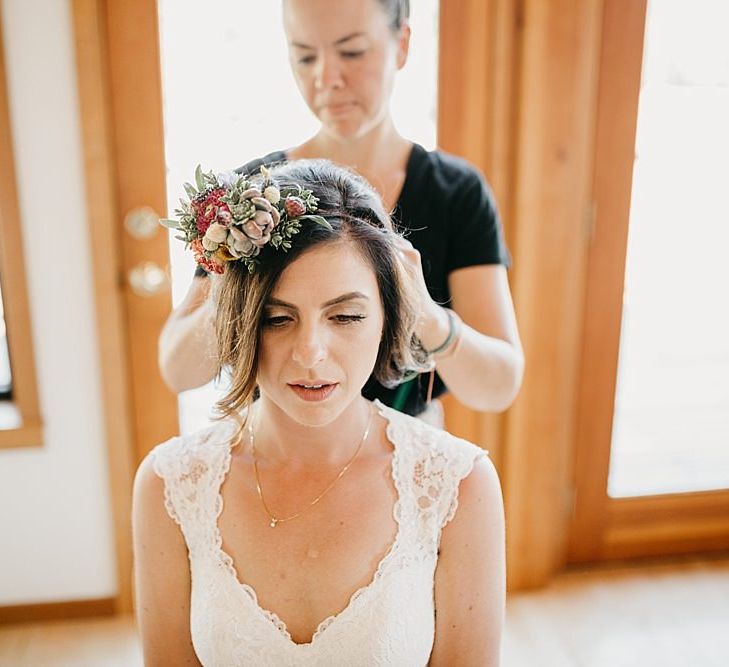 DIY At Home Farm Wedding with Rustic Decor & Wild Flowers | Lace Stella York Wedding Dress | Gloria Byler Photography