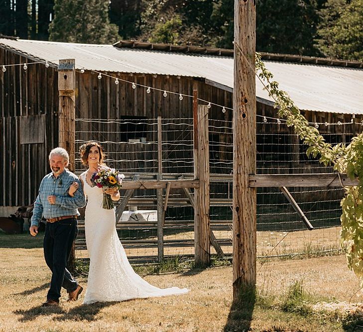 DIY At Home Farm Wedding with Rustic Decor & Wild Flowers | Lace Stella York Wedding Dress | Gloria Byler Photography