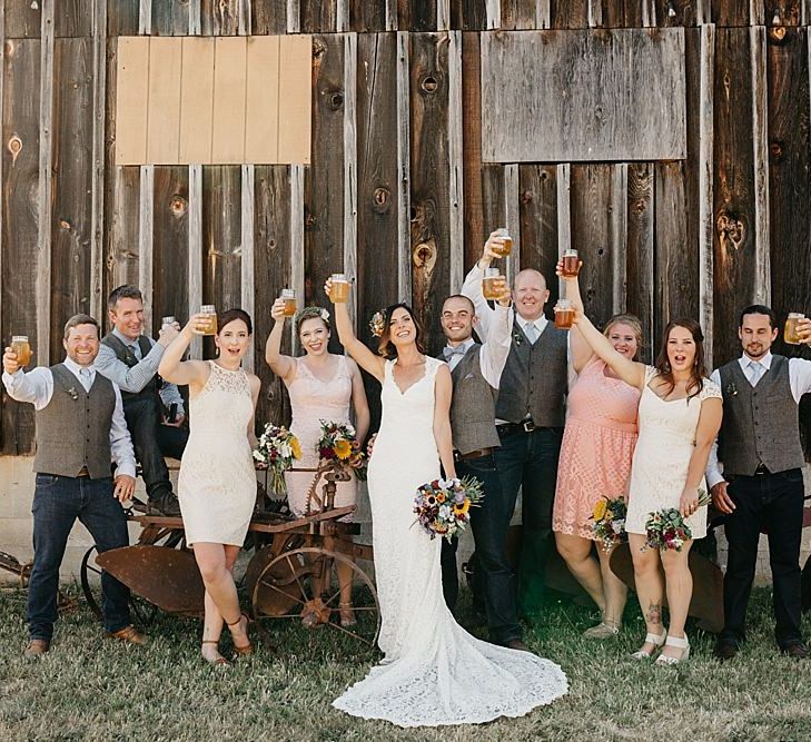 DIY At Home Farm Wedding with Rustic Decor & Wild Flowers | Lace Stella York Wedding Dress | Gloria Byler Photography