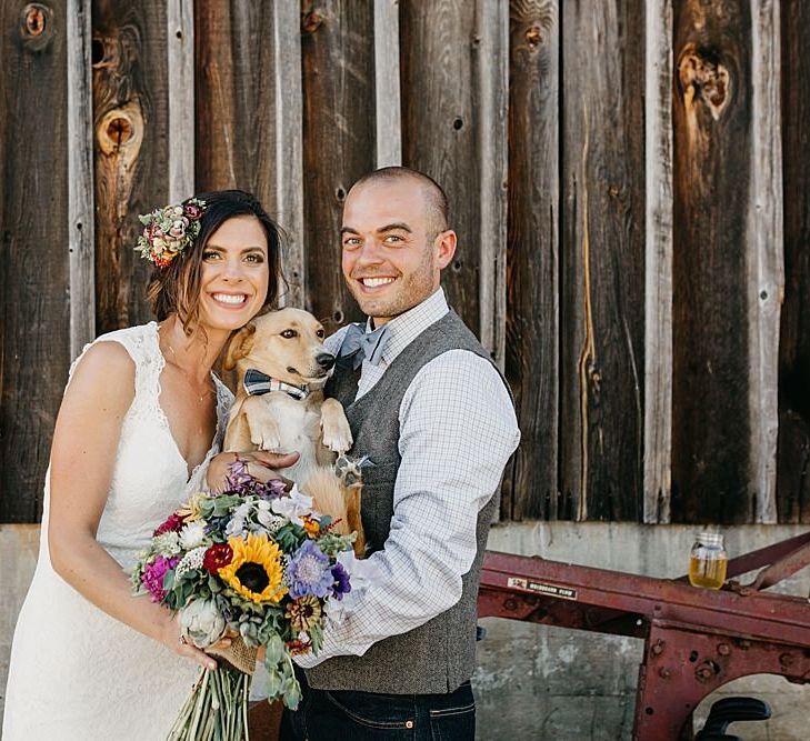 DIY At Home Farm Wedding with Rustic Decor & Wild Flowers | Lace Stella York Wedding Dress | Gloria Byler Photography