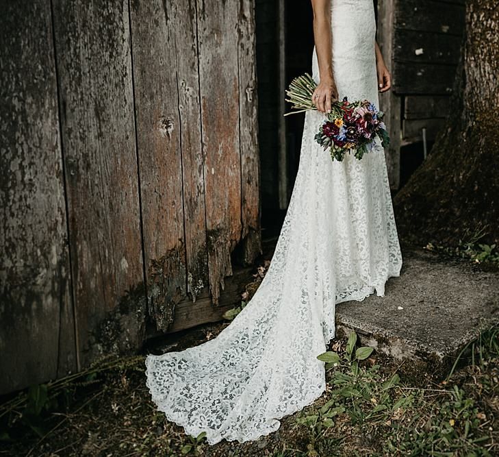 DIY At Home Farm Wedding with Rustic Decor & Wild Flowers | Lace Stella York Wedding Dress | Gloria Byler Photography