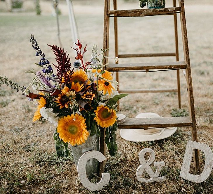 DIY At Home Farm Wedding with Rustic Decor & Wild Flowers | Lace Stella York Wedding Dress | Gloria Byler Photography