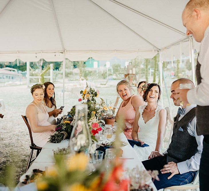 DIY At Home Farm Wedding with Rustic Decor & Wild Flowers | Lace Stella York Wedding Dress | Gloria Byler Photography