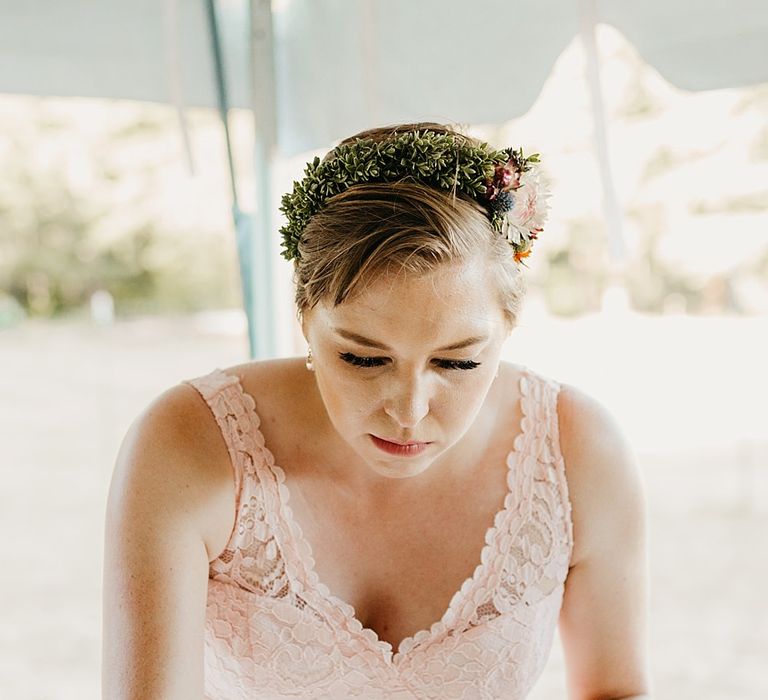 DIY At Home Farm Wedding with Rustic Decor & Wild Flowers | Lace Stella York Wedding Dress | Gloria Byler Photography