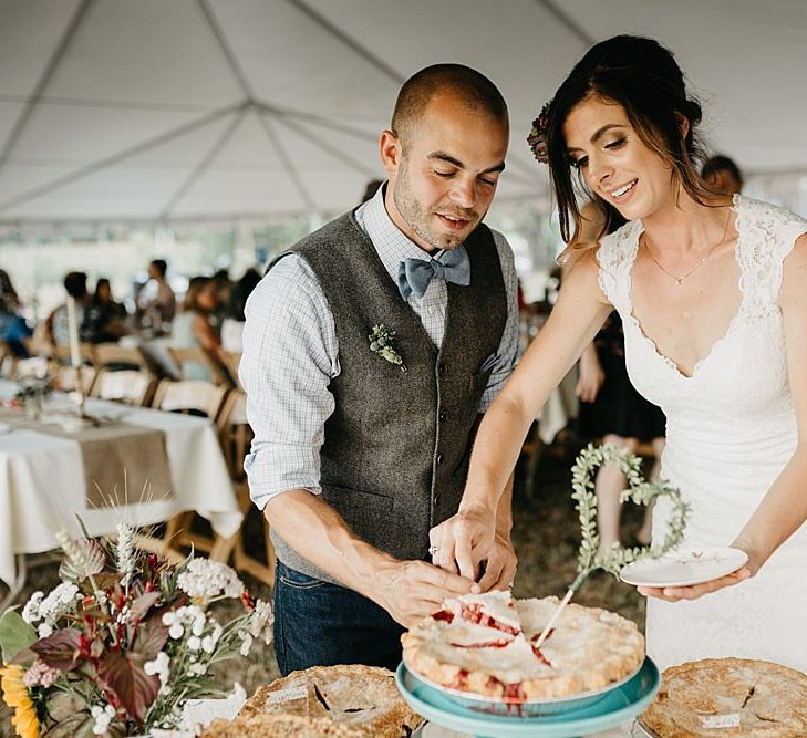 DIY At Home Farm Wedding with Rustic Decor & Wild Flowers | Lace Stella York Wedding Dress | Gloria Byler Photography