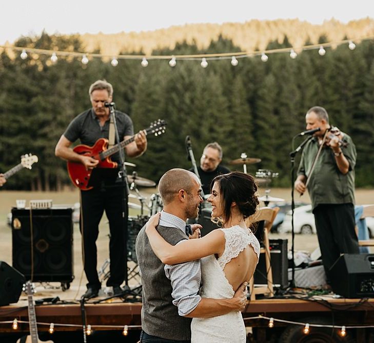 DIY At Home Farm Wedding with Rustic Decor & Wild Flowers | Lace Stella York Wedding Dress | Gloria Byler Photography