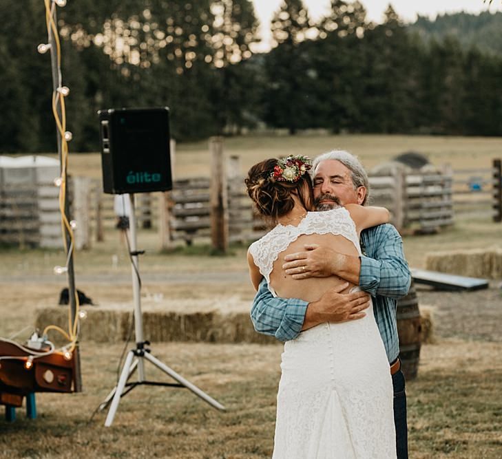 DIY At Home Farm Wedding with Rustic Decor & Wild Flowers | Lace Stella York Wedding Dress | Gloria Byler Photography