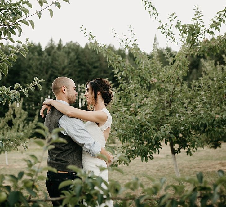 DIY At Home Farm Wedding with Rustic Decor & Wild Flowers | Lace Stella York Wedding Dress | Gloria Byler Photography