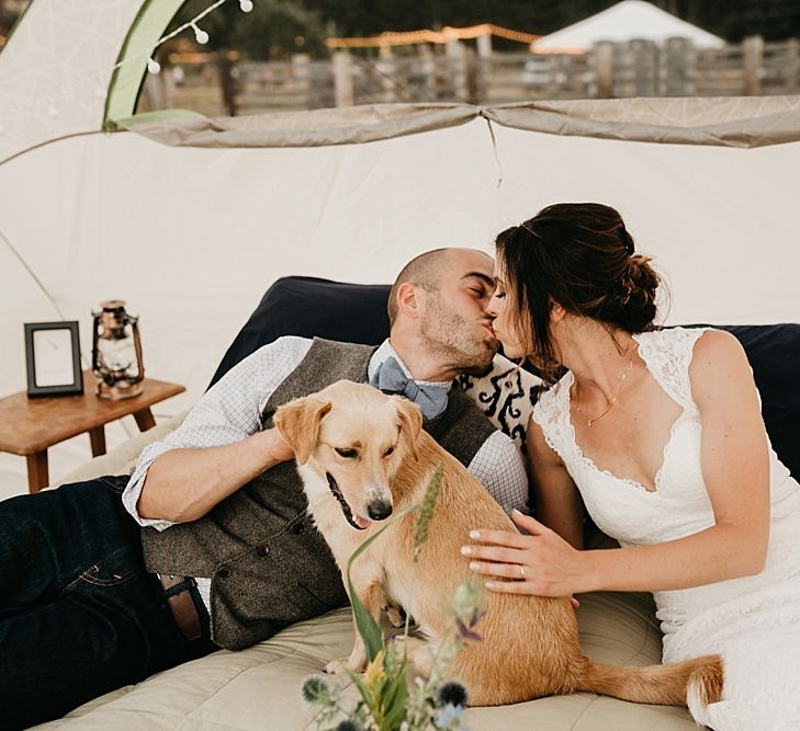 DIY At Home Farm Wedding with Rustic Decor & Wild Flowers | Lace Stella York Wedding Dress | Gloria Byler Photography