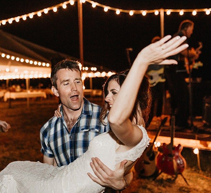 DIY At Home Farm Wedding with Rustic Decor & Wild Flowers | Lace Stella York Wedding Dress | Gloria Byler Photography