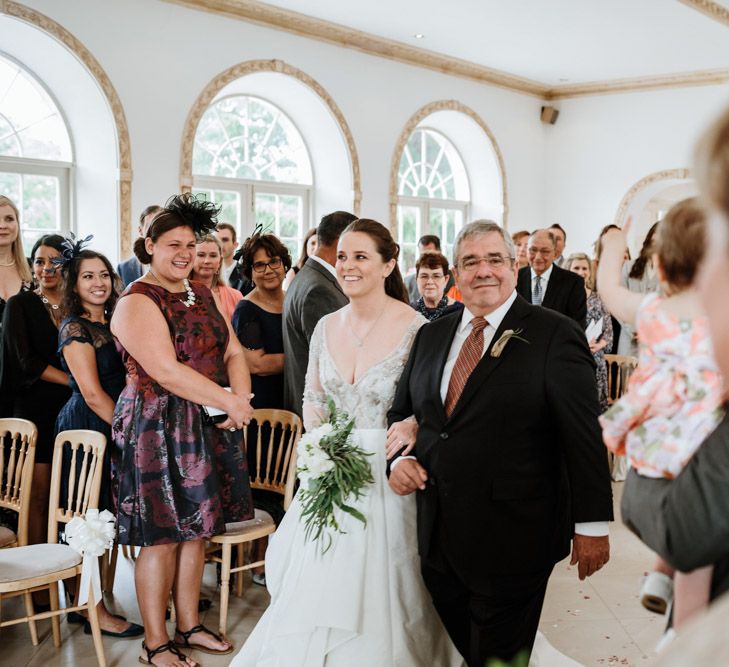 Wedding Ceremony | Bridal Entrance in Miss Hayley Paige Bridal Gown | Natural Wedding at Northbrook Park, Surrey | Green Antlers Photography | Gione Da Silva Film