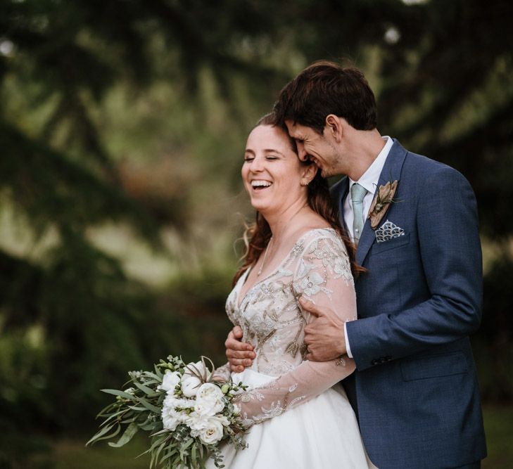 Bride in Miss Hayley Paige Bridal Gown | Groom in Navy Ted Baker Suit | Natural Wedding at Northbrook Park, Surrey | Green Antlers Photography | Gione Da Silva Film