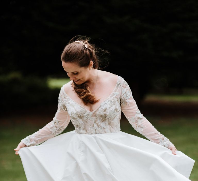 Bride in Miss Hayley Paige Bridal Gown | Natural Wedding at Northbrook Park, Surrey | Green Antlers Photography | Gione Da Silva Film