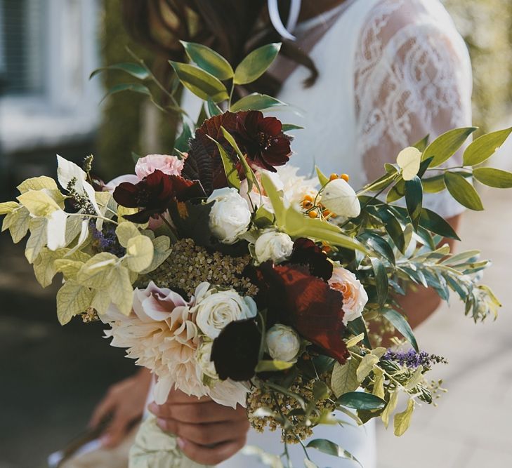 Gorgeous Plum Toned Wedding Bouquet by JamJar Flowers