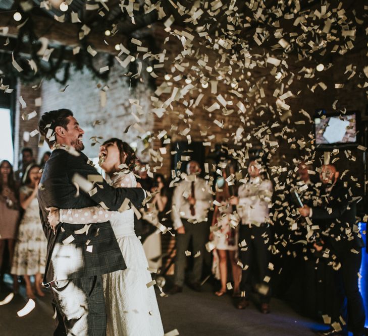 Confetti Bomb | First Dance | Bride in Katya Katya Gown | Groom in Ted Baker Suit | Fishley Hall Rustic Barn Wedding | Darina Stoda Photography