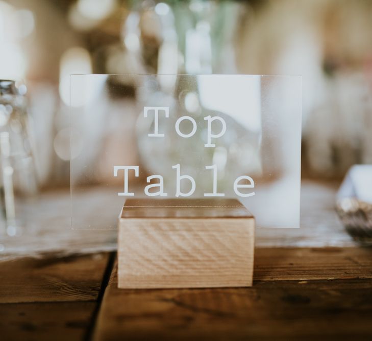 Perspex Top Table Wedding Sign | Fishley Hall Rustic Barn Wedding | Darina Stoda Photography