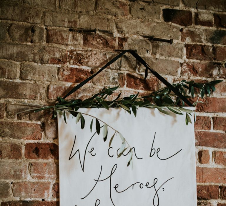 Calligraphy Flag Wedding Sign | Fishley Hall Rustic Barn Wedding | Darina Stoda Photography