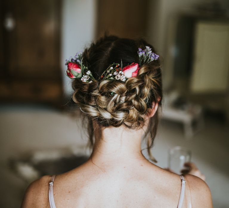 Braid Up Do with Fresh Flowers | Fishley Hall Rustic Barn Wedding | Darina Stoda Photography