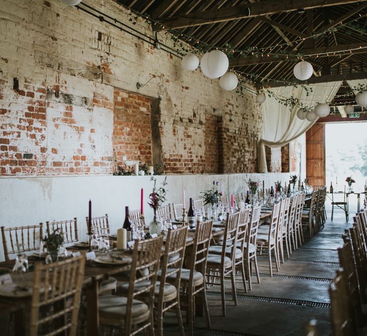 Trestle Tablescape | Fishley Hall Rustic Barn Wedding | Darina Stoda Photography