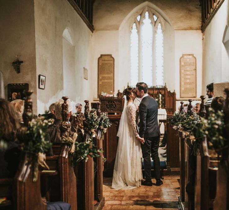 Wedding Ceremony | Bride in Katya Katya Gown | Groom in Ted Baker Suit | Fishley Hall Rustic Barn Wedding | Darina Stoda Photography